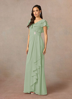 Azazie Snapdragon Mère de la mariée Robes Robe Trapèze en Mousseline de soie Col en V froncé Vert Sauge image2