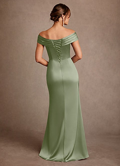 Azazie Bedford Mother of the Bride Dresses Pistachio Sheath Pleated Stretch Satin Dress image3
