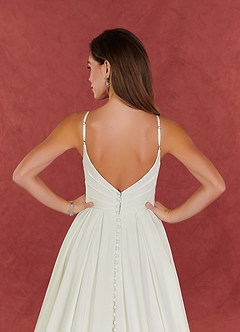 Azazie Caymus Wedding Dresses Cream A-Line Scoop Pleated Crepe back satin Dress image10