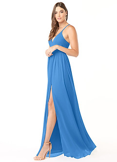 Azazie Aaida Bridesmaid Dresses Blue Jay A-Line Corset Chiffon Dress image4
