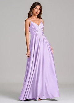 Azazie Amani Bridesmaid Dresses Lilac A-Line Pleated Stretch Satin Dress image1