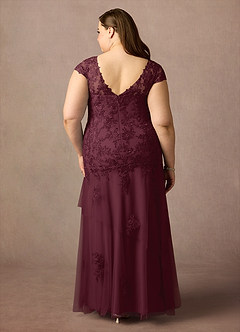 Azazie Romy Kleider für die Brautmutter Meerjungfrau-Linie V-Hals Pailletten Tüll Kleid Cabernetrot image8