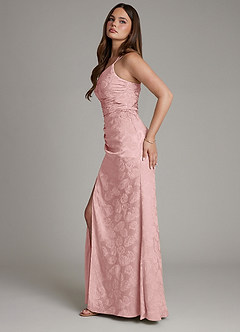 Azazie Mishka Probar vestidos en casa Vestido de Jacquard De Rosas de Jacquard Floral de Corte Recto con Hombro unilateral image6