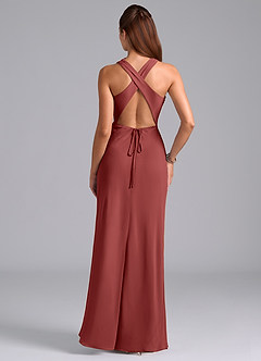 Azazie Evadne Robes de demoiselle d'honneur Robe Fourreau en Mousseline de soie Plissé Terracotta image7