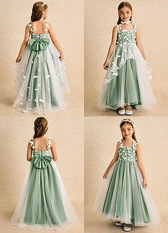 Azazie Darlina Robe Demoiselle D'honneur Fillette Robe Princesse en Tulle Dentelle Ivoire Matcha image2