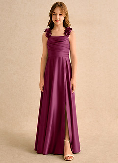 Azazie Rosita Girls Formal vestidos de niña de las flores Vestido de Mora de Satin Mate de Corte en A con Plisado image3