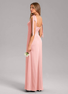 Azazie Frostine Bridesmaid Dresses Powder Pink A-Line Bow Stretch Satin Dress image12