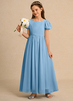 Azazie Lilia Junior Formal Flower Girl Dresses Steel Blue A-Line with Sleeves Chiffon Dress image1