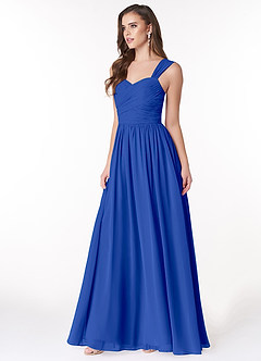Azazie Zapheira Vestidos de damas de honor Vestido de Azul Real de Gasa de Corte en A con Volante image3