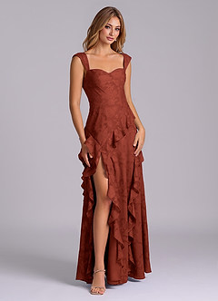 Azazie Sloane Brudtärnklänningar Klä av A-Linje i Blommig Utbrändhet Älskling Halsringning Terrakotta image6