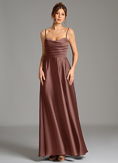 Azazie Ayla Vestidos de damas de honor Vestido de Expresado de Satén Elástico de Corte en A con Corsé image5