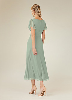 Azazie Vera Mother of the Bride Dresses Dusty Sage A-Line V-Neck Pleated Mesh Dress image3