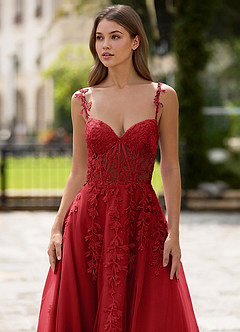 Zosia Red Lace A-line Lace Up Back Midi Dress image6