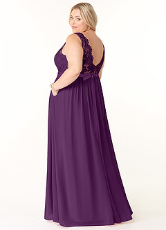 Azazie Elly Bridesmaid Dresses Grape A-Line Lace Scoop Neck Chiffon Dress image10
