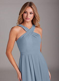 Azazie Dixie Bridesmaid Dresses Dusty Blue A-Line Halter Pleated Chiffon Dress image5