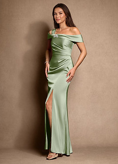 Azazie Altonia Mother of the Bride Dresses Dusty Sage Mermaid Off the Shoulder Stretch Satin Dress image5