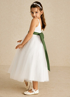 Azazie Lea vestidos de niña de las flores Vestido de Oliva de Tul de Corte En A con Tirante Espagueti image4