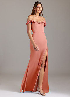 Azazie Callie Robes de demoiselle d'honneur Robe Trapèze Convertible en Satin extensible Rayé Corail image6