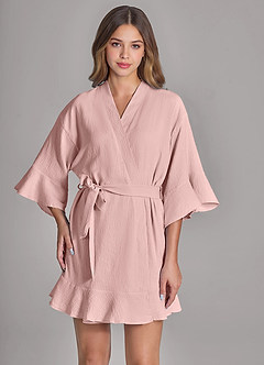front Matching Color 2-Piece Ruffled Cloud-Soft Robe and Slip Set
