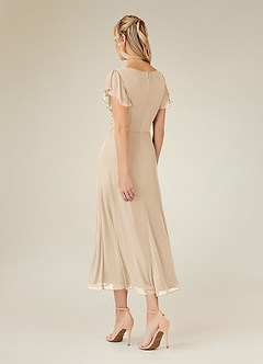 Azazie Vera Mother of the Bride Dresses Champagne A-Line V-Neck Pleated Mesh Dress image3