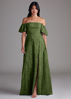 Azazie Sue Bridesmaid Dresses Olive A-Line Off the Shoulder Floral Burnout Convertible Dress image1