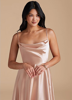 Azazie Elle Bridesmaid Dresses English Rose A-Line with Pockets Metallic Satin Dress image3