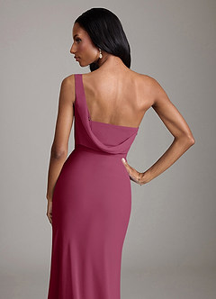 Azazie Madelyn Bridesmaid Dresses Mulberry Mermaid One Shoulder Chiffon Convertible Dress image9