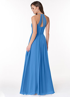 Azazie Ginger Bridesmaid Dresses Blue Jay A-Line Halter Pleated Chiffon Dress image4