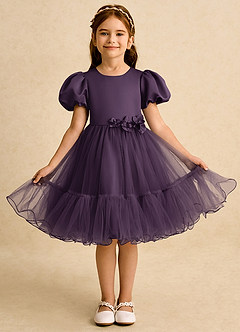 Azazie Cocoa vestidos de niña de las flores Vestido de Ciruela de Tul de Princesa con Plisado image5