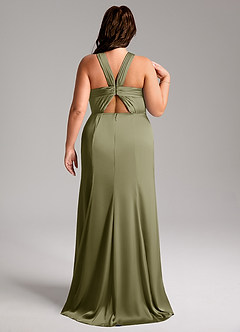 Azazie Rue Robes de demoiselle d'honneur Robe Trapèze en Satin extensible Plissée Pistache image9