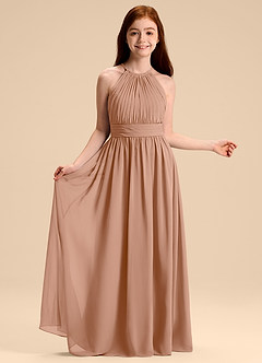 Azazie Malone Junior Robe Trapèze en Mousseline de soie Plissée Champagne Rosé image6