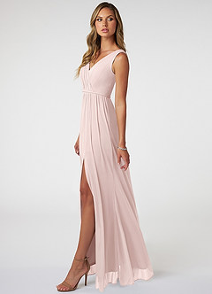 Azazie Tanicia Bridesmaid Dresses Blushing Pink A-Line V-Neck Pleated Mesh Dress image7