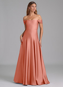 Azazie Seriana Suknie dla druhen Linia A Zza ramienia Satyna elastyczna Do ziemi Sukienka image1