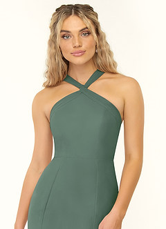 Azazie Rue Bridesmaid Dresses Eucalyptus A-Line Halter Chiffon Dress image6