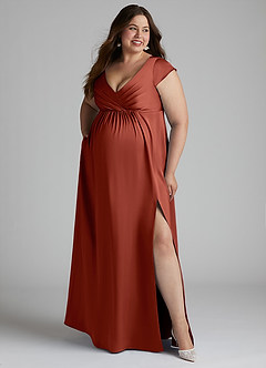 Azazie Allessia Brautjungfernkleider für Schwangere A-Linie Plissee Stretch-Satin Bodenlänge Kleid image10