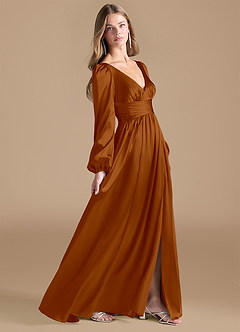 Azazie Norah Final Sale Auburn A-Line Metallic Satin Dress image3