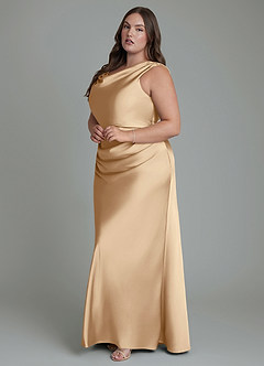 Azazie Kieryn Bridesmaid Dresses Champagne Mermaid Pleated Stretch Satin Dress image4