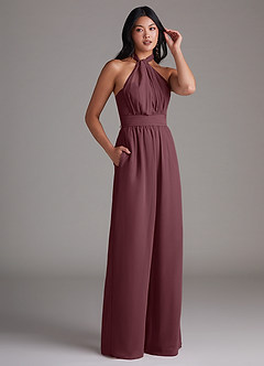Azazie Lamara Brautjungfernkleider Wandelbar Schulterfrei Chiffon Overall/Jumpsuit Sangria image12