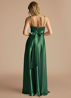Azazie Oliana Bridesmaid Dresses Dark Green A-Line Pleated Metallic Satin Dress image3