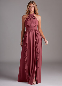 Azazie Avary Bridesmaid Dresses Merlot A-Line Pleated Chiffon Dress image3