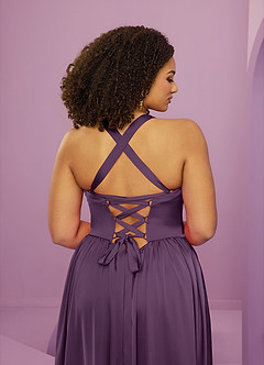 Barbie ♥ Azazie Bridesmaid Dresses Plum A-Line with Pockets Stretch Satin Dress image9