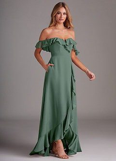 Azazie Lyra Bridesmaid Dresses Eucalyptus A-Line Chiffon Convertible Dress image6