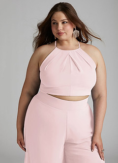 Azazie Kenzi Bridesmaid Dresses Blushing Pink Pleated Chiffon Jumpsuit image11