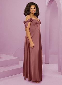 Barbie ♥ Azazie Jurken voor bruidsmeisjes Jurk van Stretch Satijn met A-Lijn Off the Shoulder Amethist image12