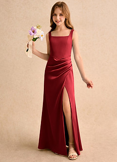Azazie Noah Girls Formal Abiti da Ragazza di Fiori Abito Tubino in Raso Elasticizzato Plissettato Scarlatto image1