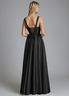 Azazie Delmie Bridesmaid Dresses Black A-Line Corset Stretch Satin Dress image2