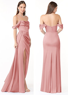 Azazie Amyra Jurken voor bruidsmeisjes Converteerbaar Jurk van Stretch Satijn met Zeemeermin Off the Shoulder Poederroze image8