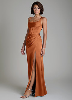 Azazie Amora Bridesmaid Dresses Copper Mermaid Corset Stretch Satin Dress image6