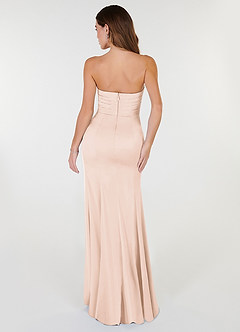 Azazie Yola Bridesmaid Dresses Blushing Pink Sheath V-Neck Pleated Stretch Satin Convertible Dress image3