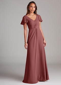 Azazie Soren Robes de demoiselle d'honneur Robe Trapèze en Mousseline de soie Rayé Améthyste image1